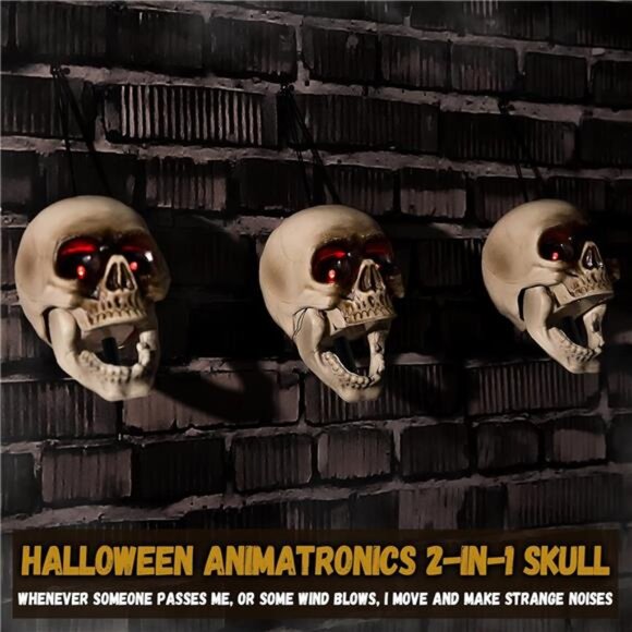 Halloween Animatronics Skull Stakes Pathway Markers, Hanging Animated - Picture 6 of 7